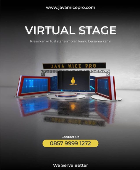 virtual stage | jasa desain virtual stage semarang | desain virtual stage | stage webinar | acara online | live streaming | broadcasting | java mice pro